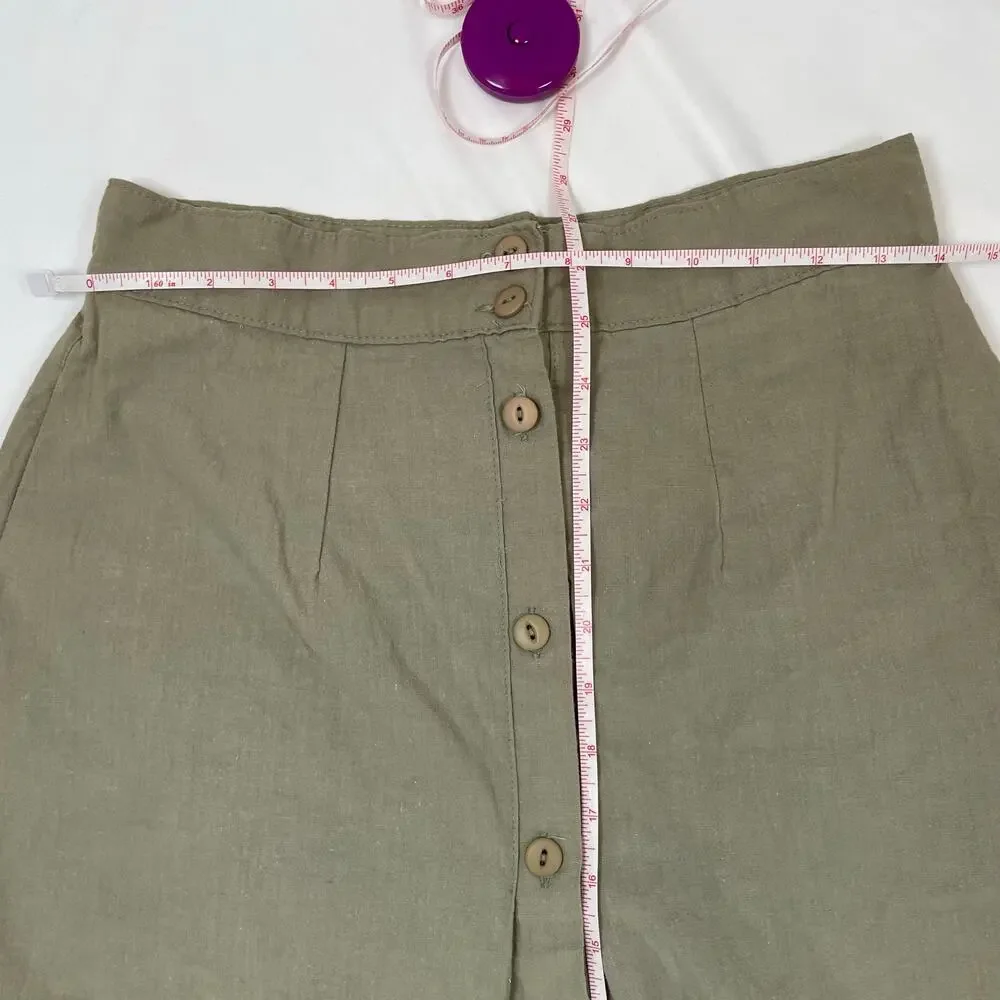 Vintage 100% Cotton Button Front Midi Skirt Khaki Green 14 Women’s 90s Earthy - Picture 3 of 5